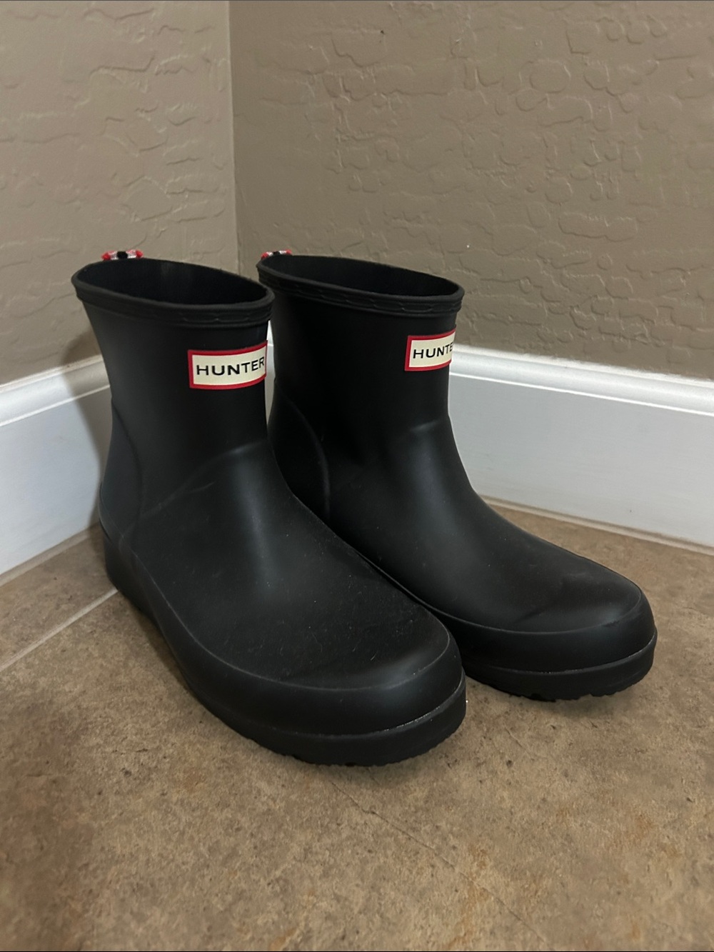Hunter Matte Black Short Rain Boots with Red Logo